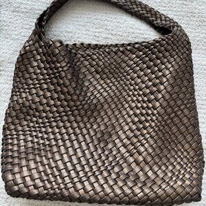 BC Woven Brown Tote Bag Single Strap Vegan Leather Large With Pouch